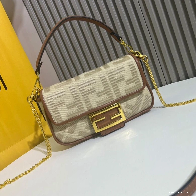 Cheap Baguette Fendi FF In Mini Motif Beige Canvas Bag 0725